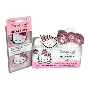NEW Hello Kitty Plush SPA HEADBAND & GEL EYE MASKS 3pc Sparkle Sleigh Sequin Bow